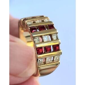 Vintage Gold Ring 18k HGE Faux Rubies & Diamonds Arthur M Anderson Size 6.75